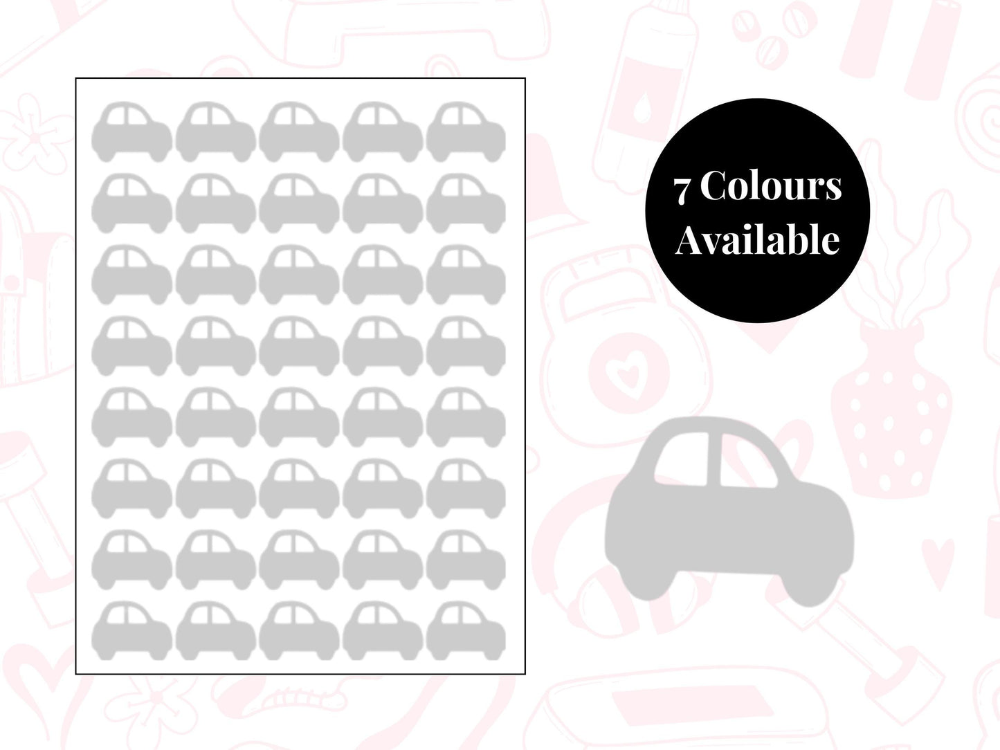 Car Icon Vinyl Stickers for Planners, Journals – Waterproof, 40 Pack