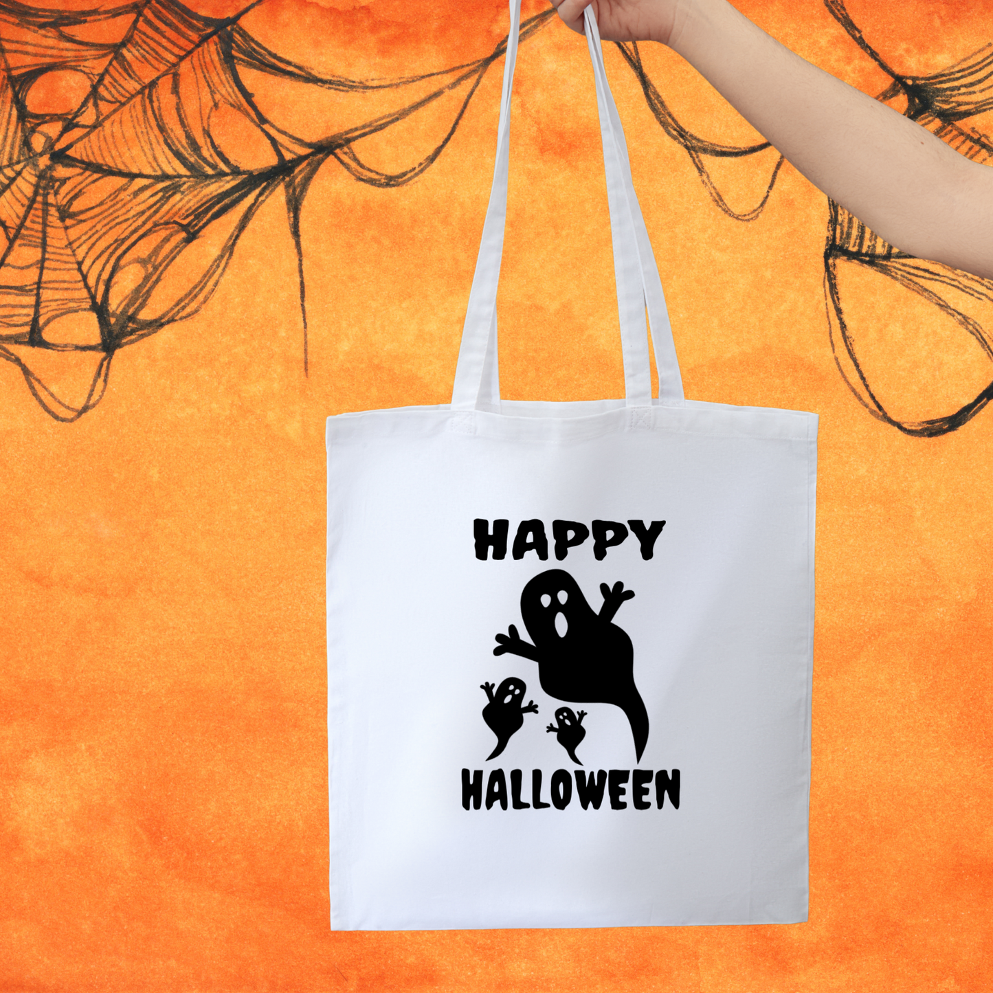 Halloween Heat transfer iron-on Happy Halloween and 3 Ghosts. HTV Happy Halloween. Iron-on Halloween decal