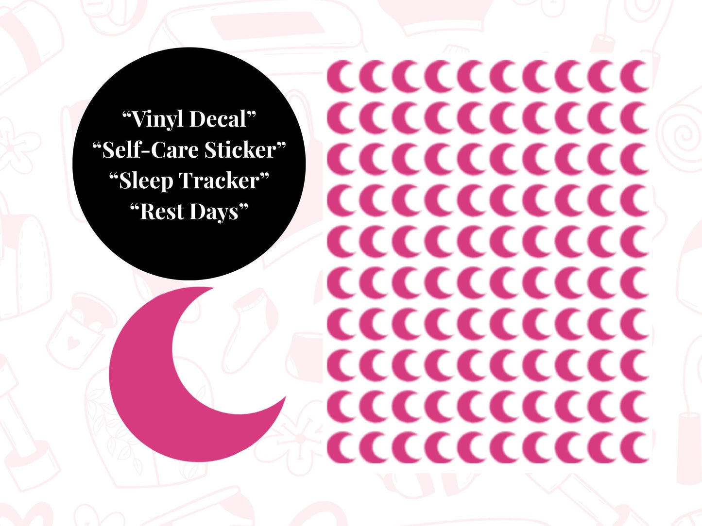 Moon Sticker Sheet Self Care Planner Stickers Wellness Icons 100 Pack 7 Colours