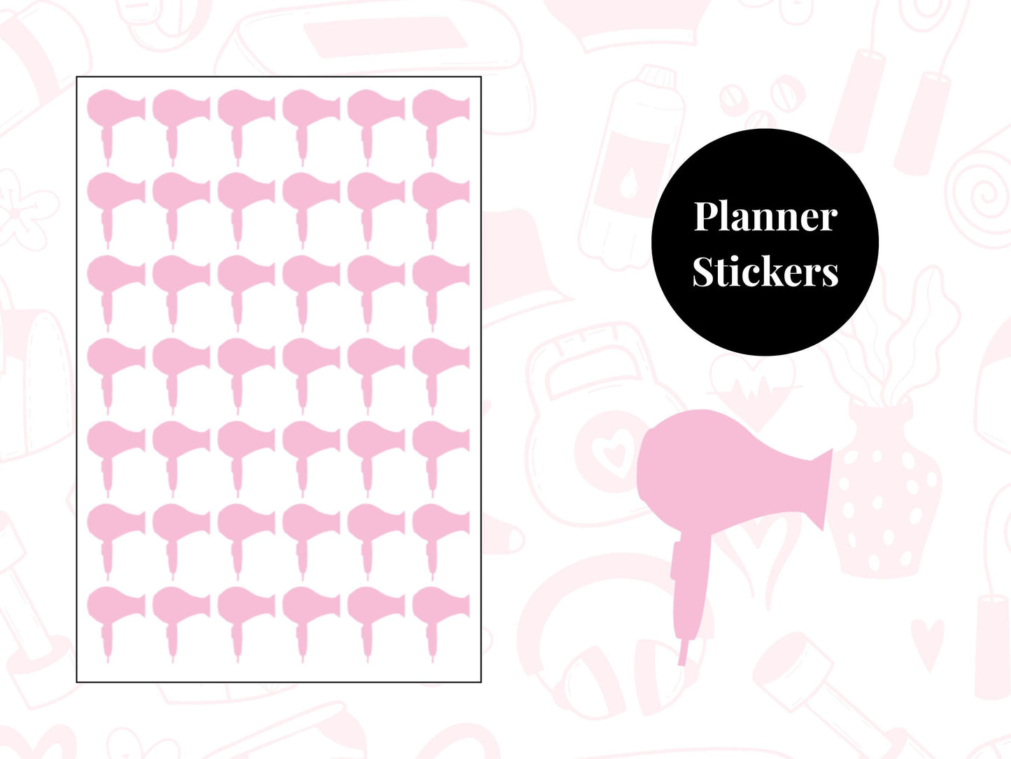 Hair Dryer Sticker Sheet Self Care Planner Stickers Icons 42 Stickers