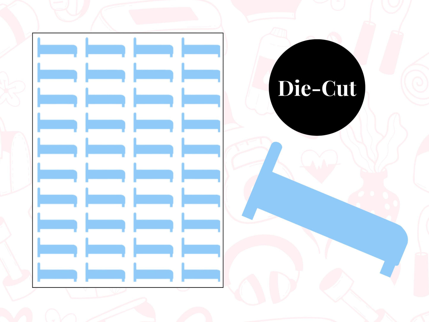 Bed Sticker Sheet Self Care Planner Stickers Wellness Icons 40 Pack 7 Colours