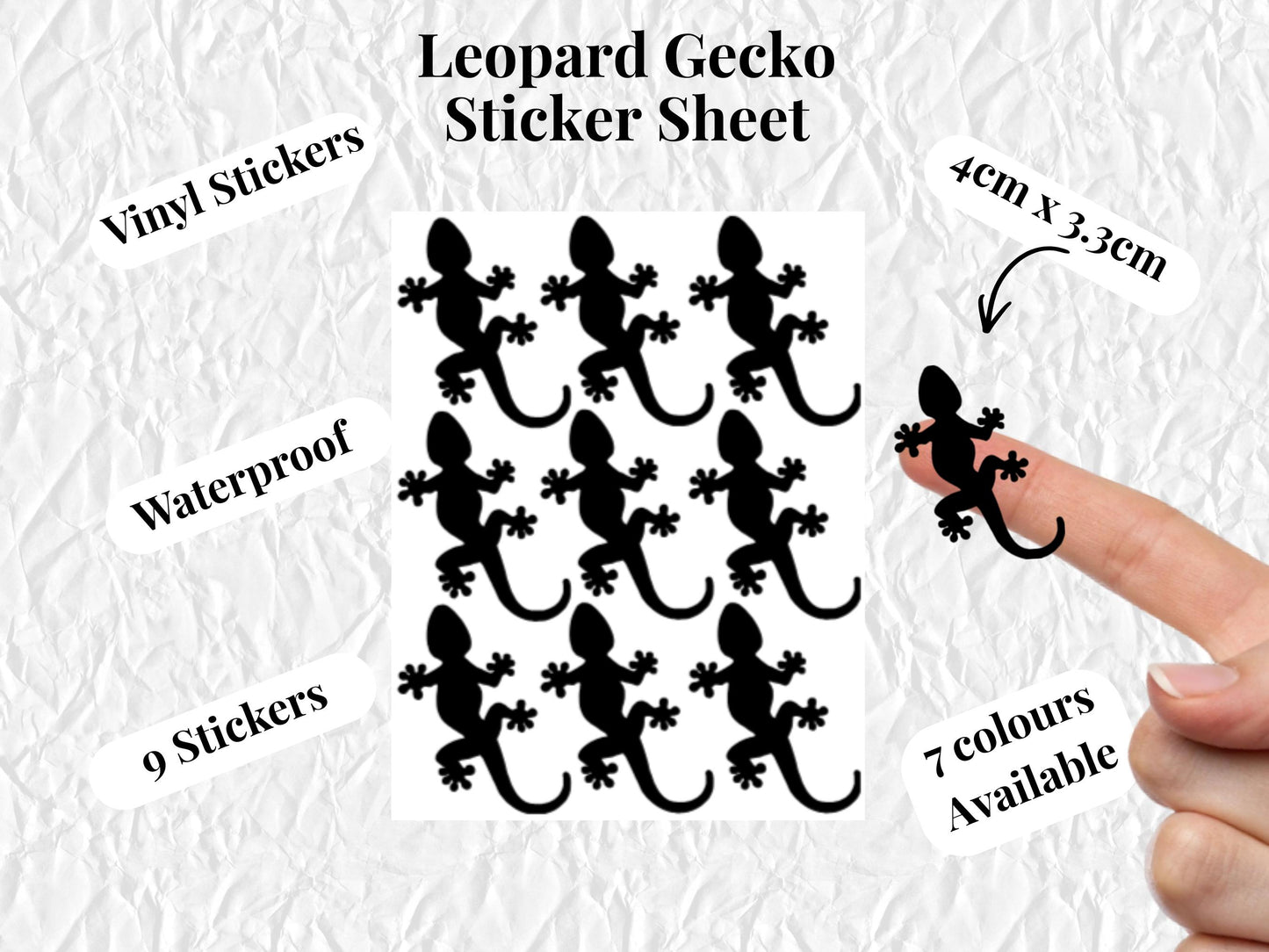 Leopard Gecko Stickers Reptile Vinyl Decals Pet Lizard Stickers 9 Pack