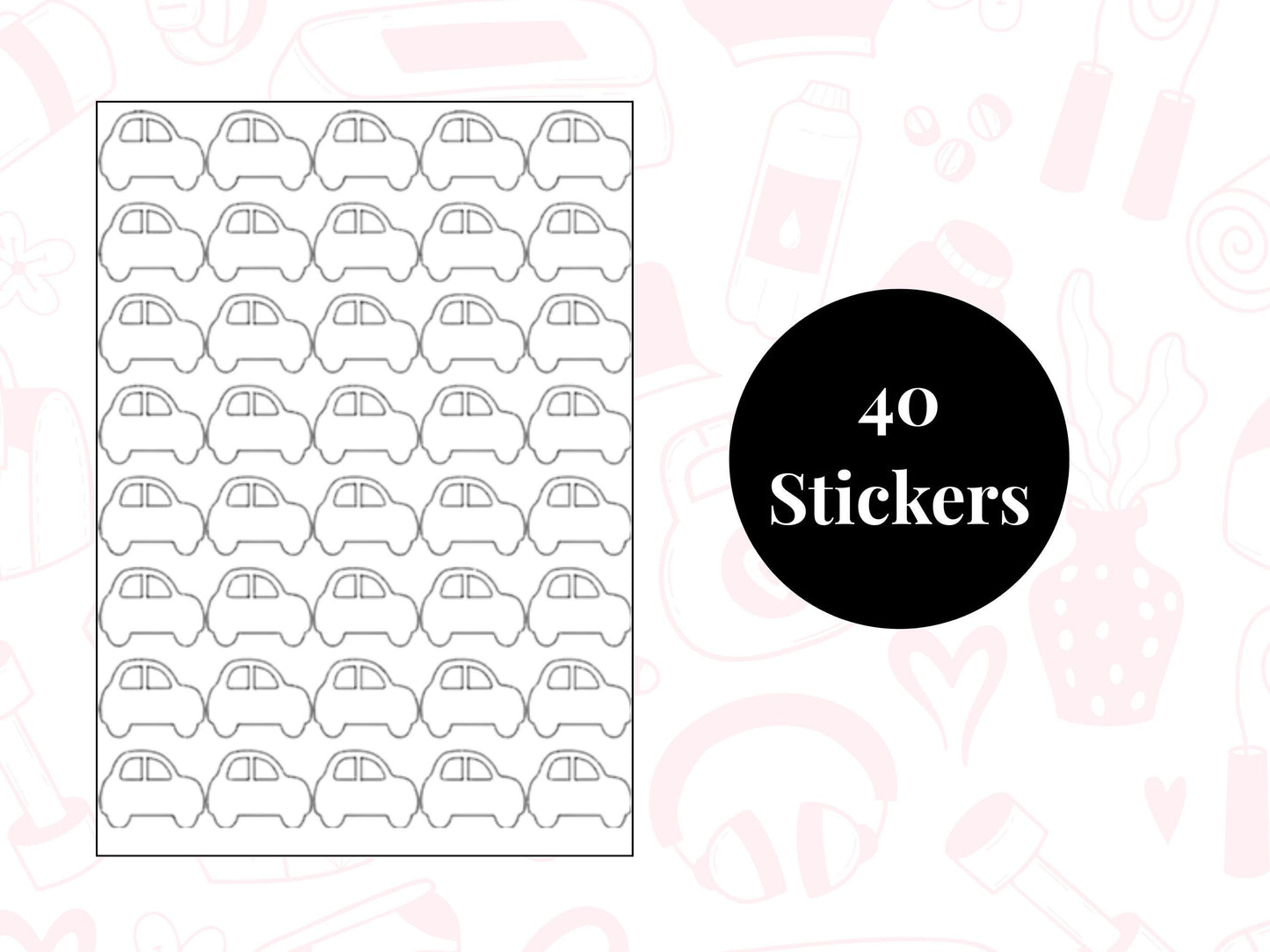 Car Icon Vinyl Stickers for Planners, Journals – Waterproof, 40 Pack