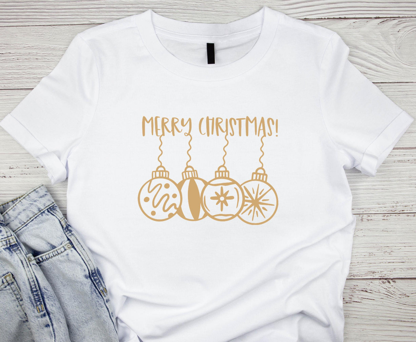 Iron-on Merry Christmas with Baubles/Transfers for T-shirts/HTV Merry Christmas/Christmas Crafts/DIY Christmas T-shirt/Christmas top iron-on