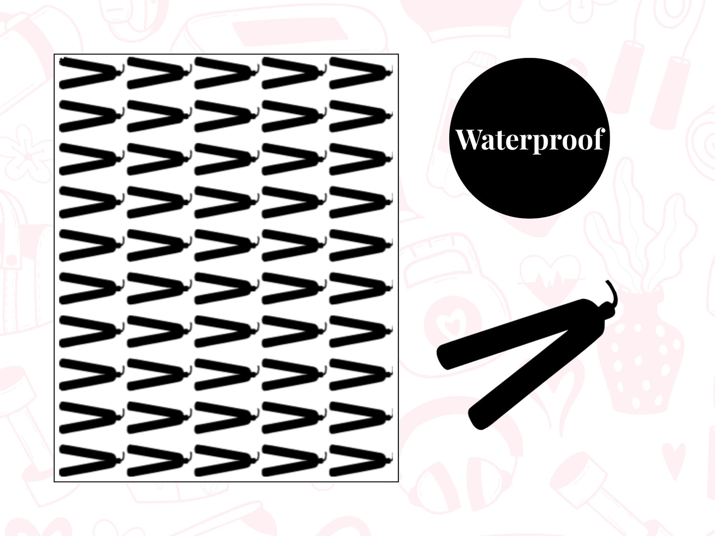 Hair Straightener Sticker Sheet Self Care Planner Stickers Icons 50 Stickers