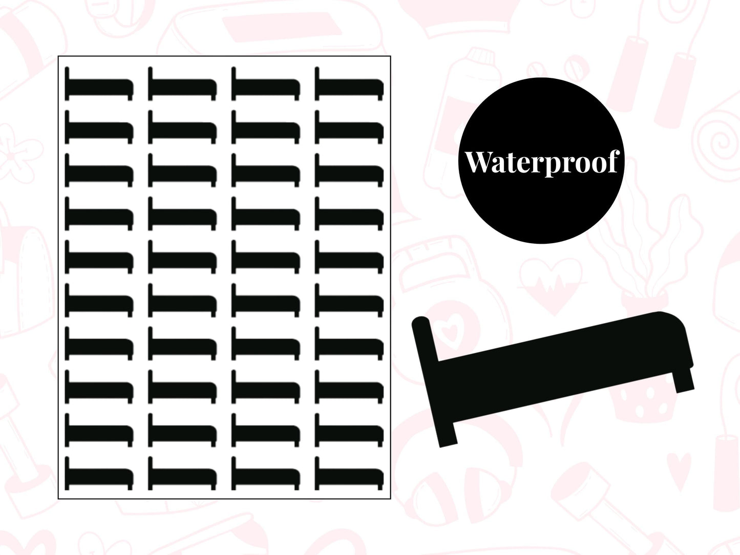 Bed Sticker Sheet Self Care Planner Stickers Wellness Icons 40 Pack 7 Colours