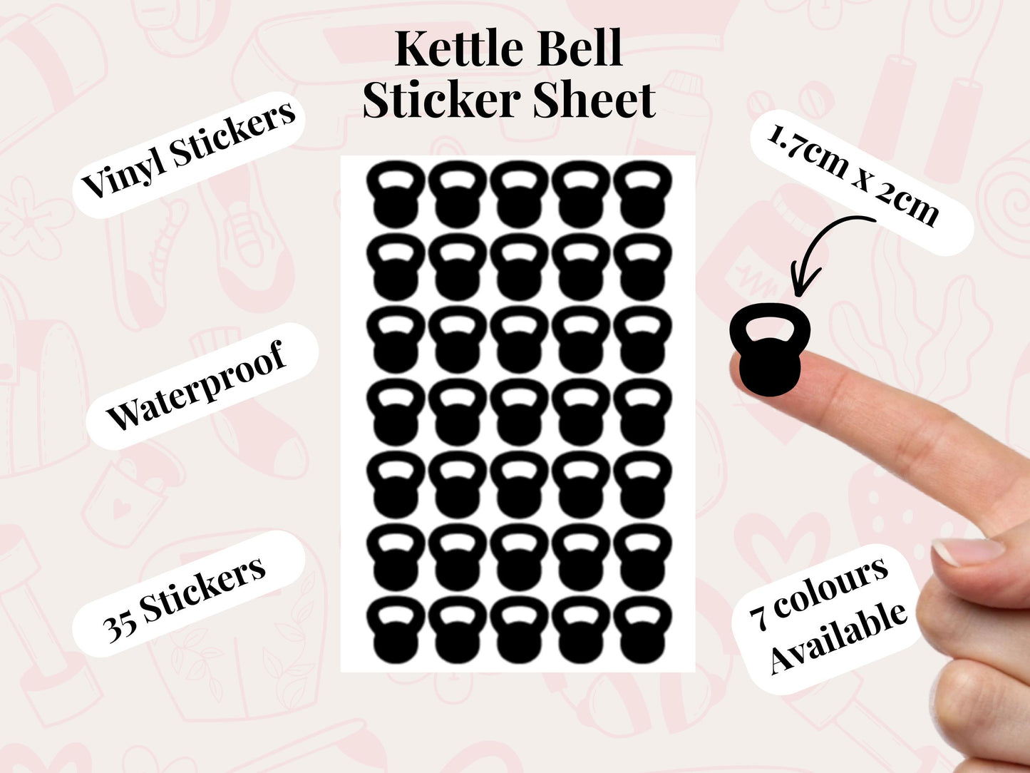 Kettle Bell Sticker Sheet Fitness Journal Planner Stickers Gym Tracker Icons 35 Pack