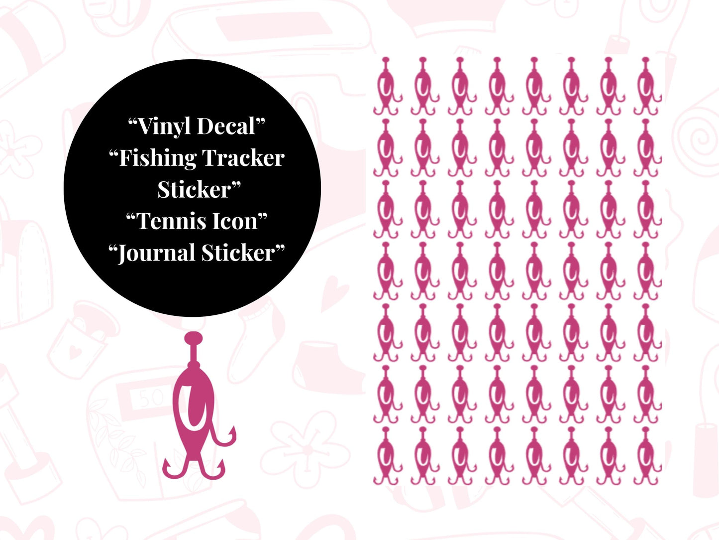 Fishing Hook Sticker Sheet Planner Stickers Fishing Icons Hobby Journal Decals 56 Pack