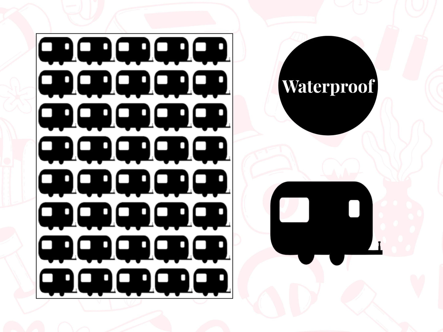 Caravan Icon Vinyl Stickers for Planners, Journals – Waterproof, 42 Pack