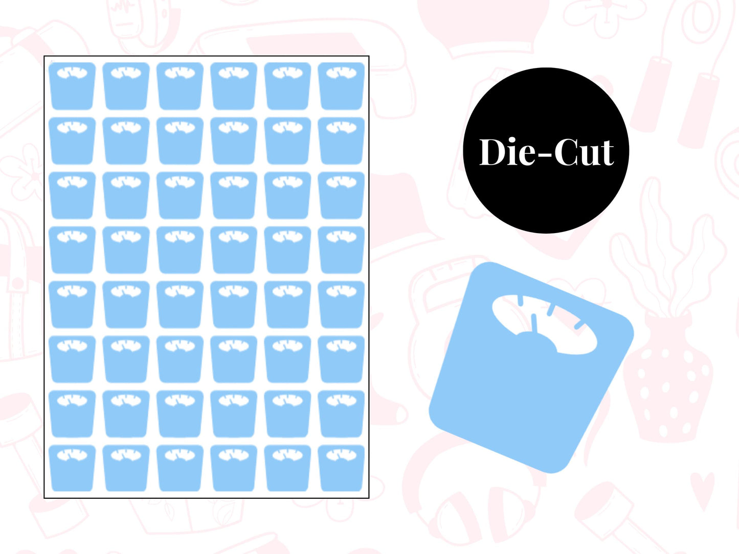 Bathroom Scales Sticker Sheet Weight Tracker Planner Stickers Fitness Journal Icons 48 Pack