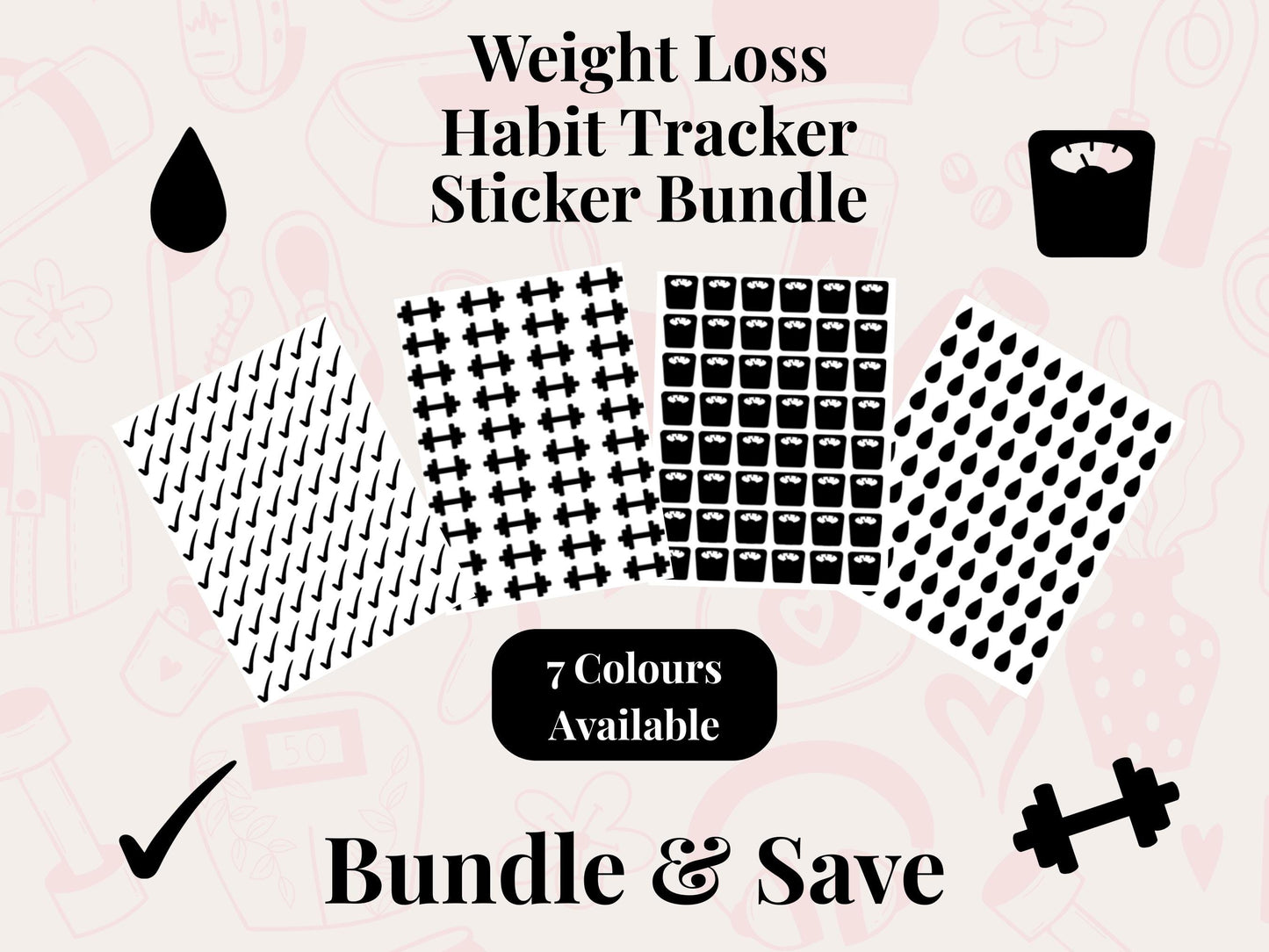 Weight Loss and Fitness Planner Sticker Bundle