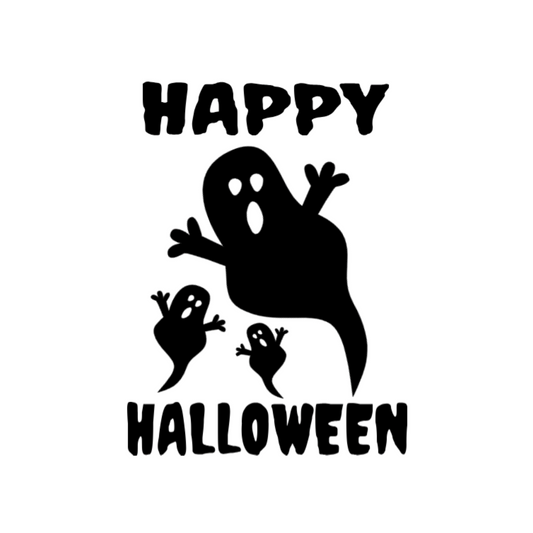 Halloween Heat transfer iron-on Happy Halloween and 3 Ghosts. HTV Happy Halloween. Iron-on Halloween decal