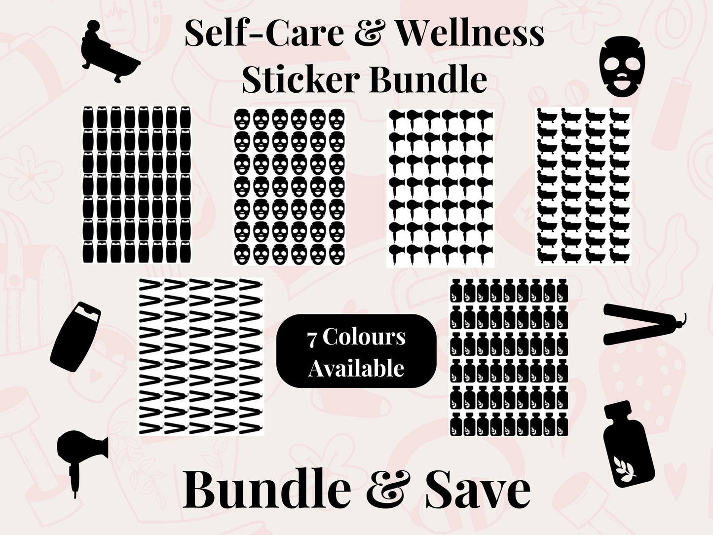 Self Care Planner Sticker Bundle Wellness Beauty Routine Journal Stickers Multi Sheet Set