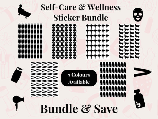 Self Care Planner Sticker Bundle Wellness Beauty Routine Journal Stickers Multi Sheet Set
