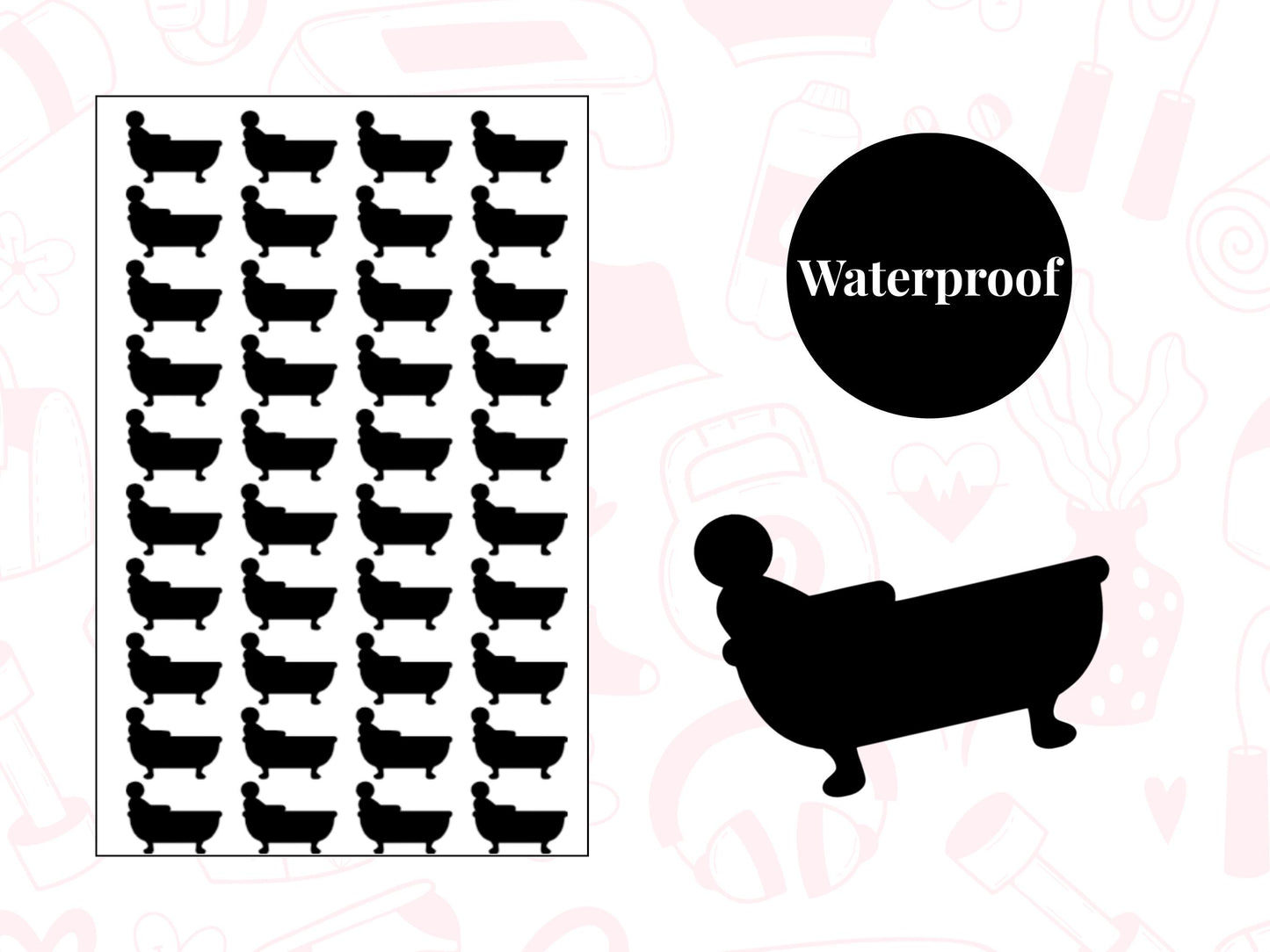 Bath Self-Care Planner Sticker Sheet — 40 Pack, 7 Colours
