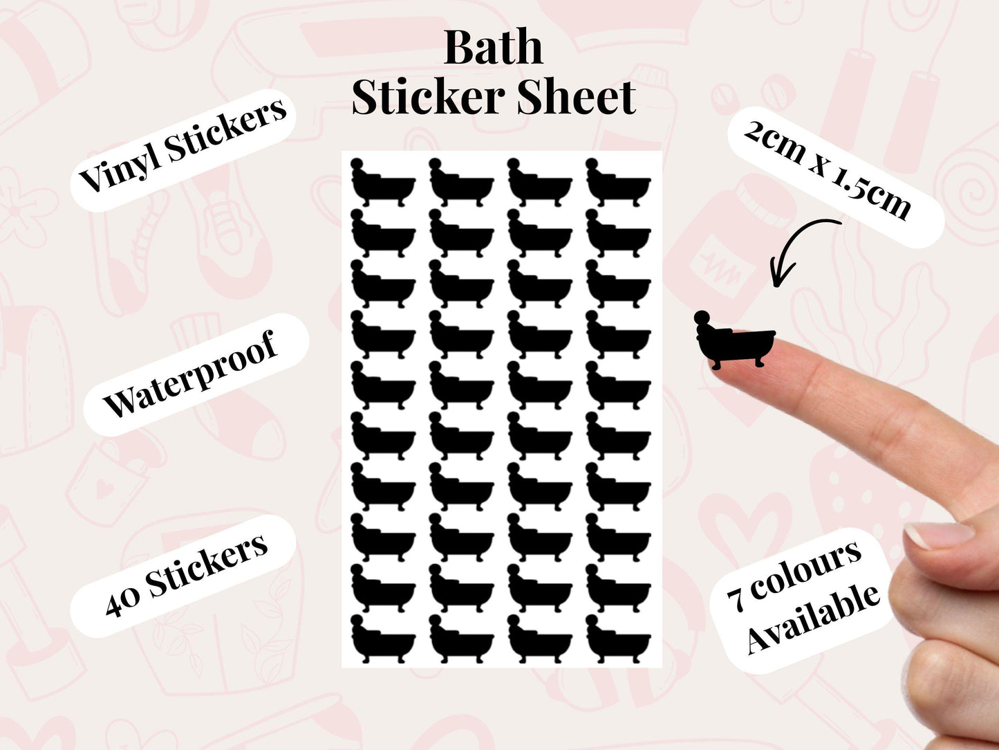 Bath Self-Care Planner Sticker Sheet — 40 Pack, 7 Colours