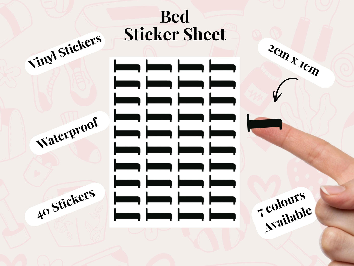 Bed Sticker Sheet Self Care Planner Stickers Wellness Icons 40 Pack 7 Colours