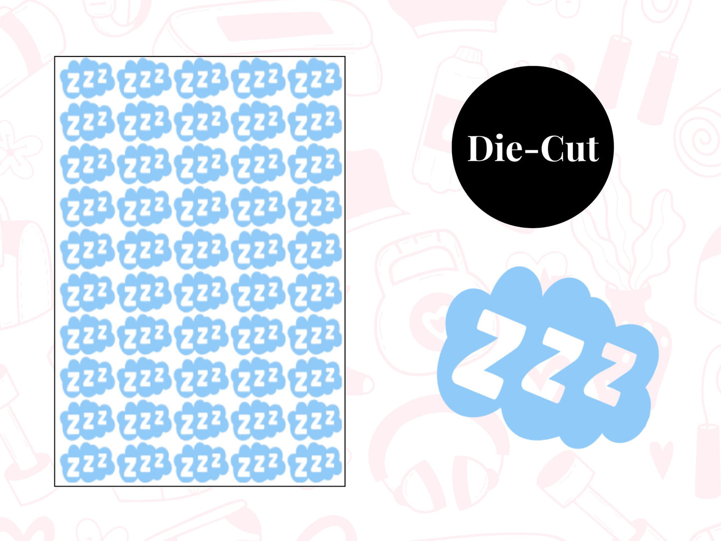 ZZZ Sticker Sheet Self Care Planner Stickers Wellness Icons 50 Pack 7 Colours