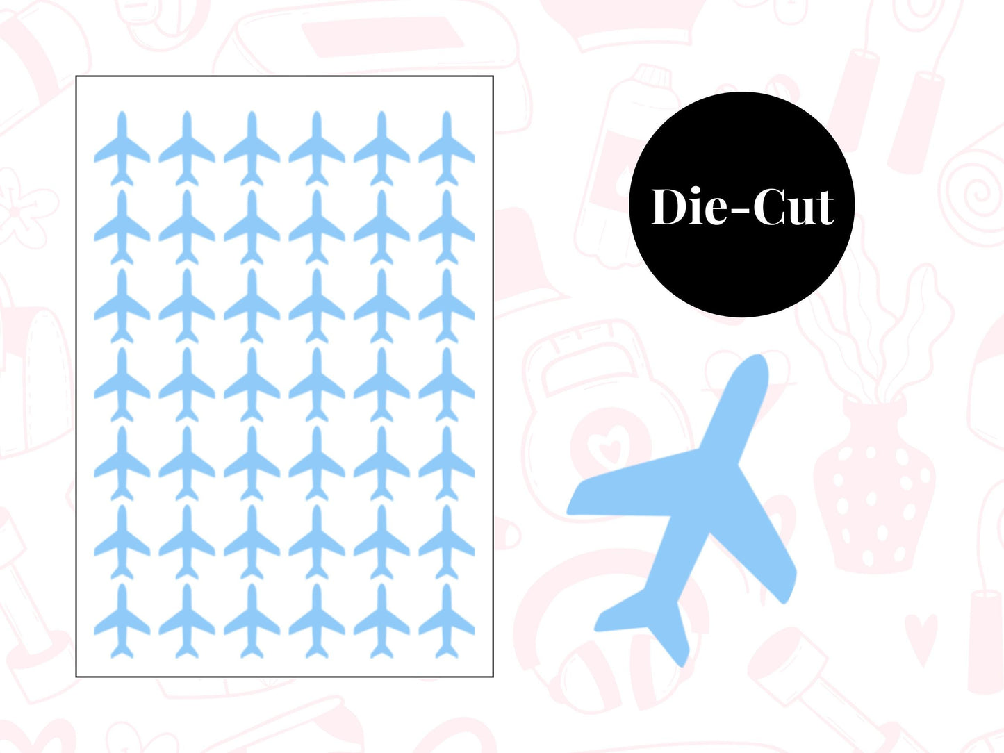 Plane Icon Vinyl Stickers for Planners, Journals – Waterproof, 42 Pack