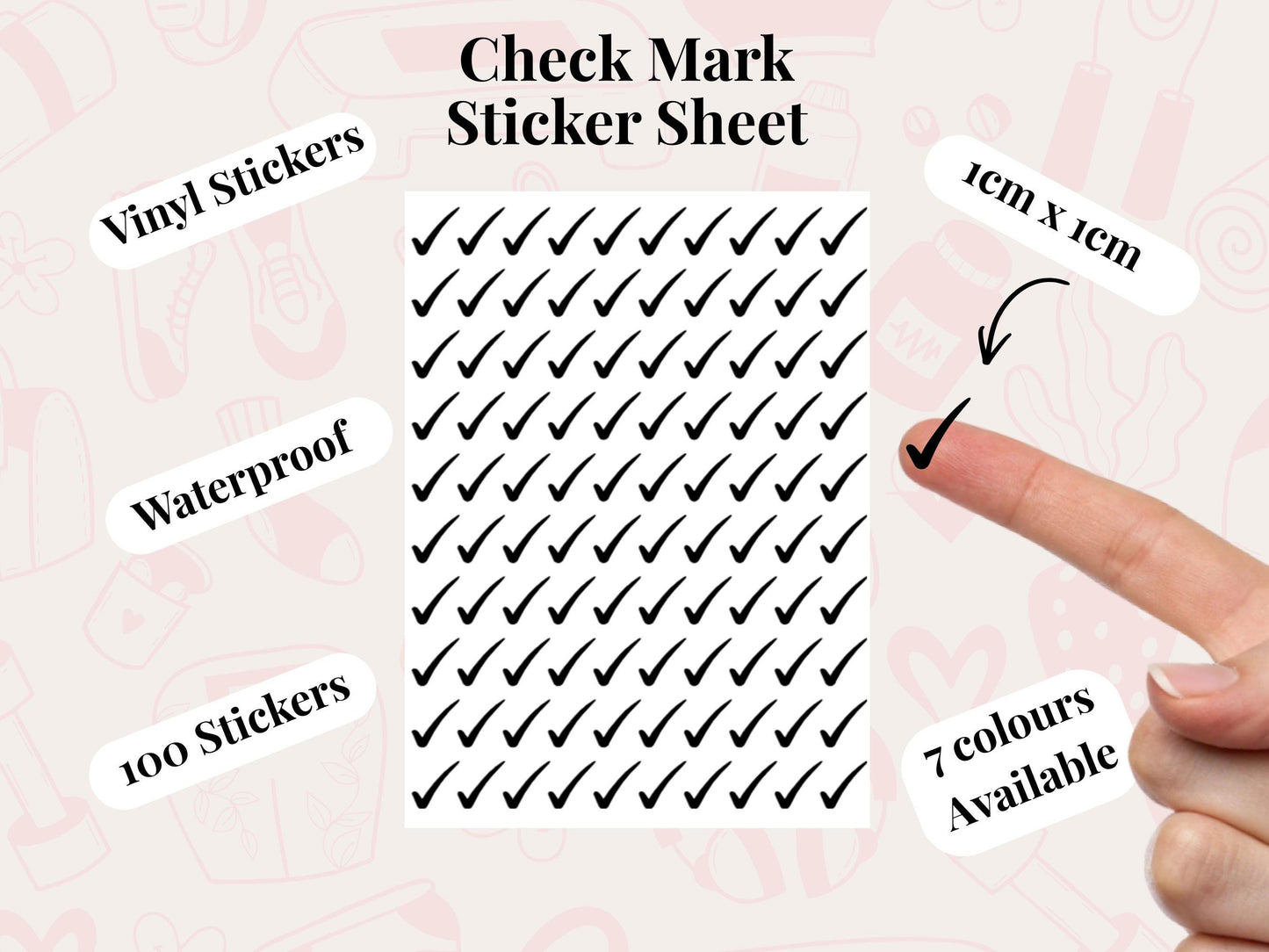 Check Mark/Tick Sticker Sheet Fitness Journal Planner Stickers Gym Tracker Icons 100 Pack