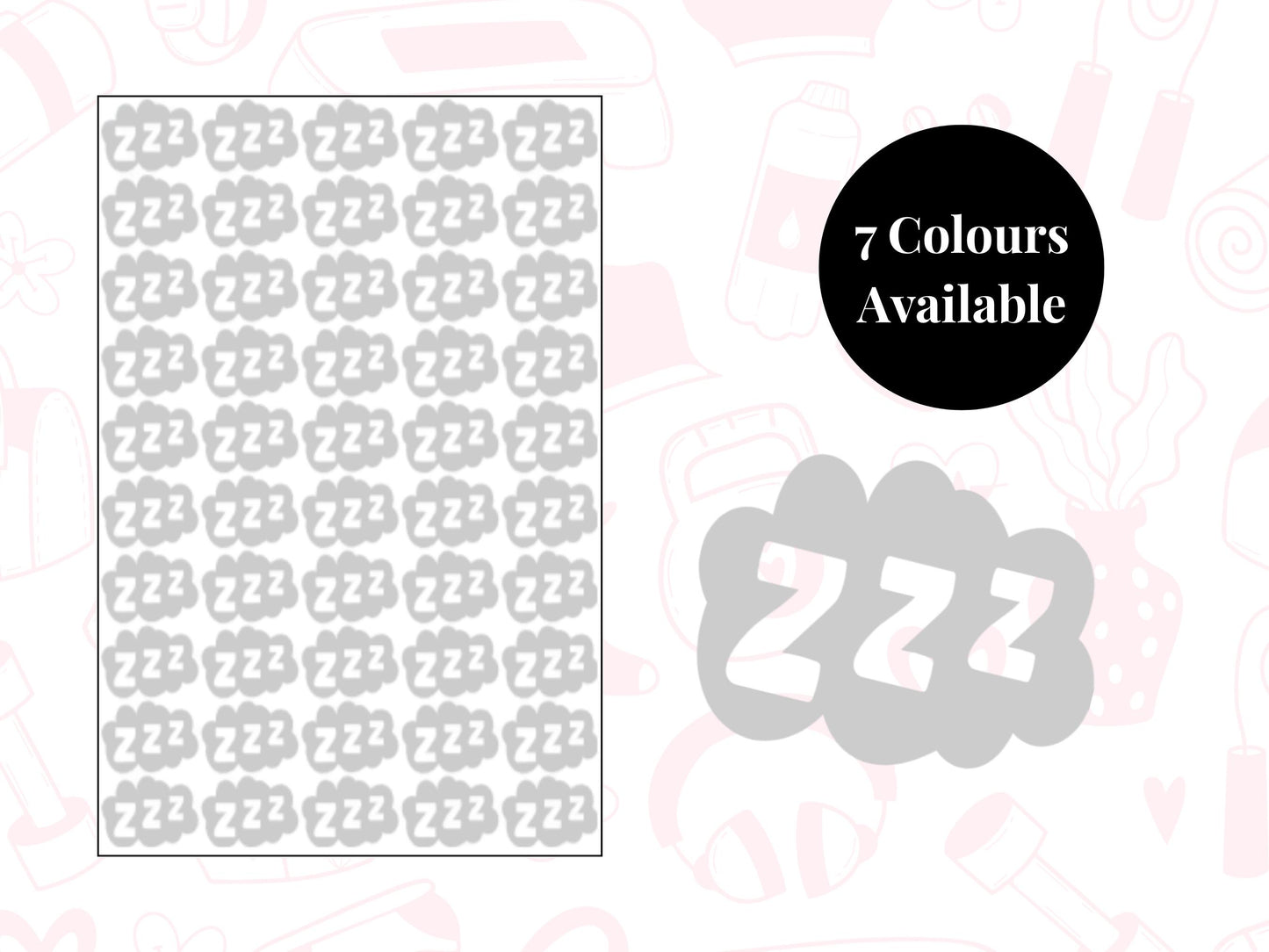 ZZZ Sticker Sheet Self Care Planner Stickers Wellness Icons 50 Pack 7 Colours