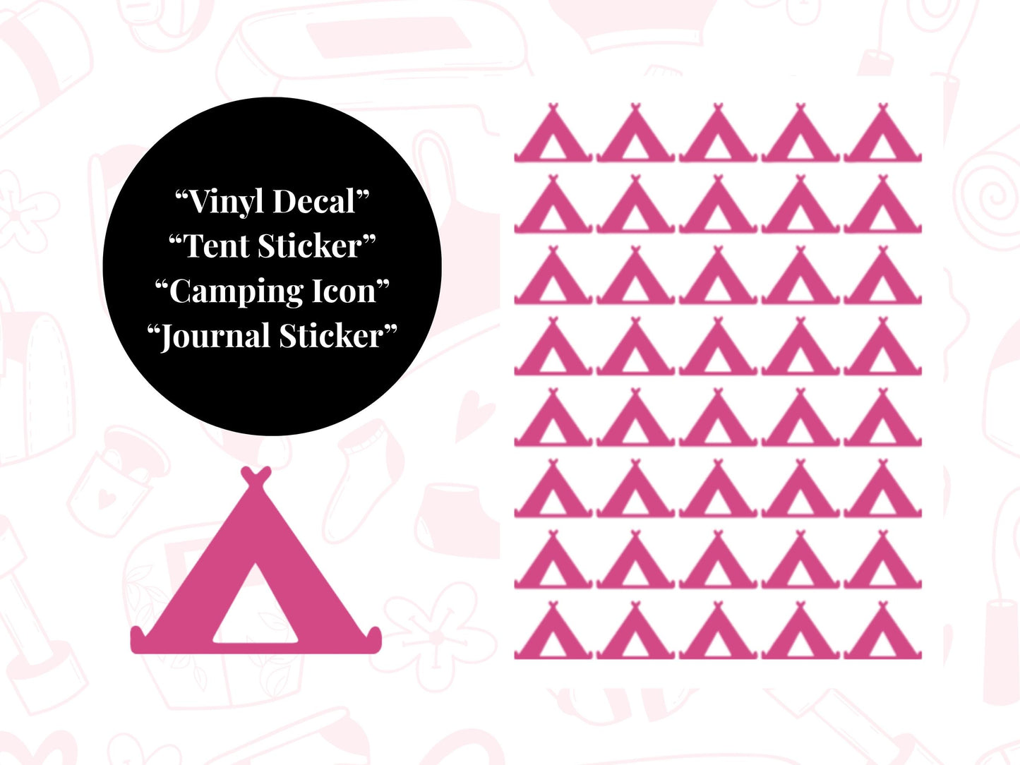 Tent Icon Vinyl Stickers: Waterproof Planner Decals (2cm x 1.5cm)