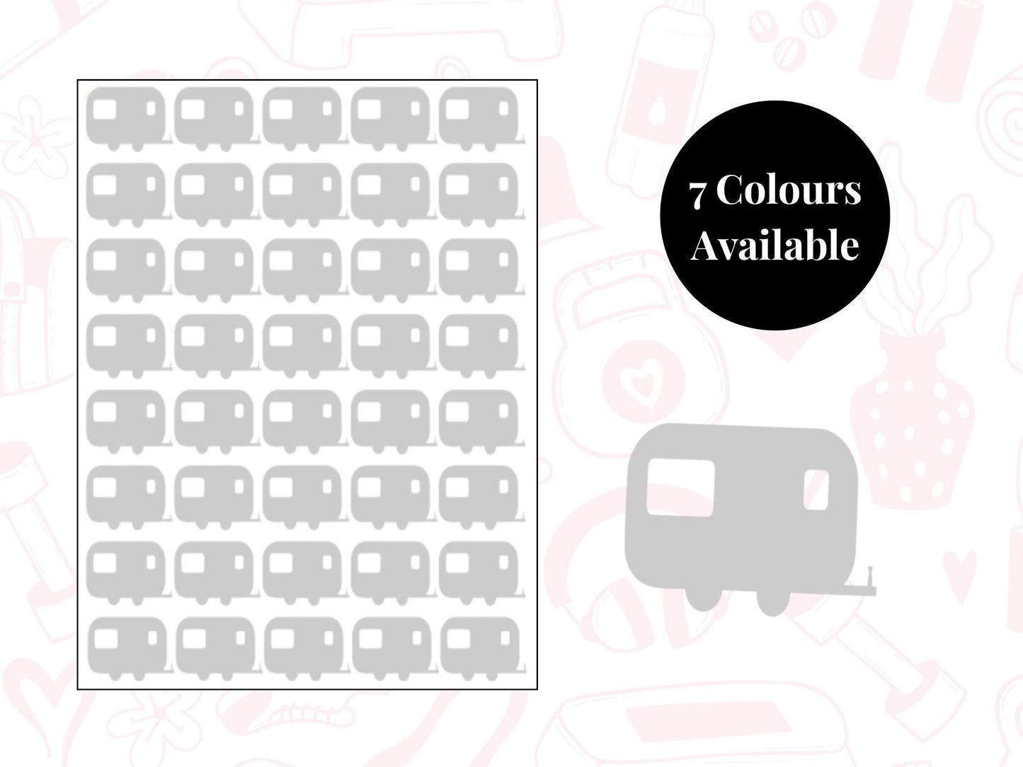 Caravan Icon Vinyl Stickers for Planners, Journals – Waterproof, 42 Pack