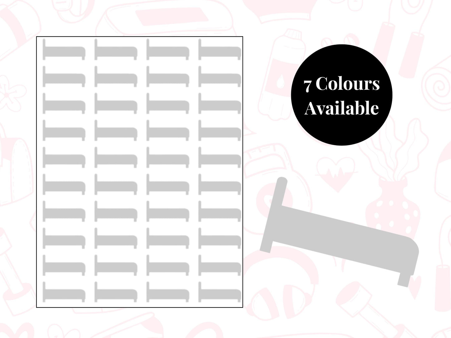 Bed Sticker Sheet Self Care Planner Stickers Wellness Icons 40 Pack 7 Colours