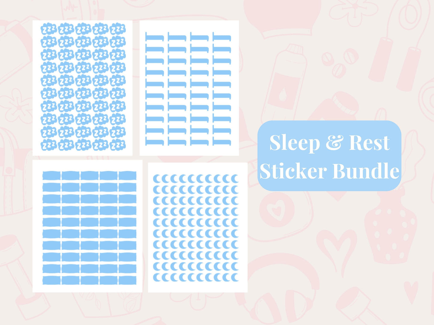Sleep Tracker Sticker Bundle Planner Stickers Bed Moon Zzz Journal Icons Set