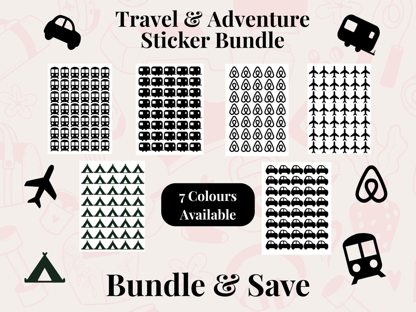 Travel and Adventure Planner Sticker Bundle Journal Stickers Multi Sheet Set