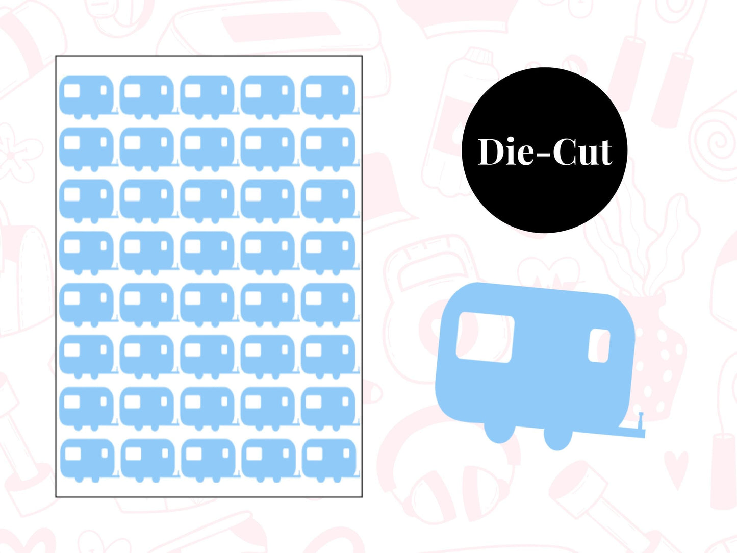 Caravan Icon Vinyl Stickers for Planners, Journals – Waterproof, 42 Pack