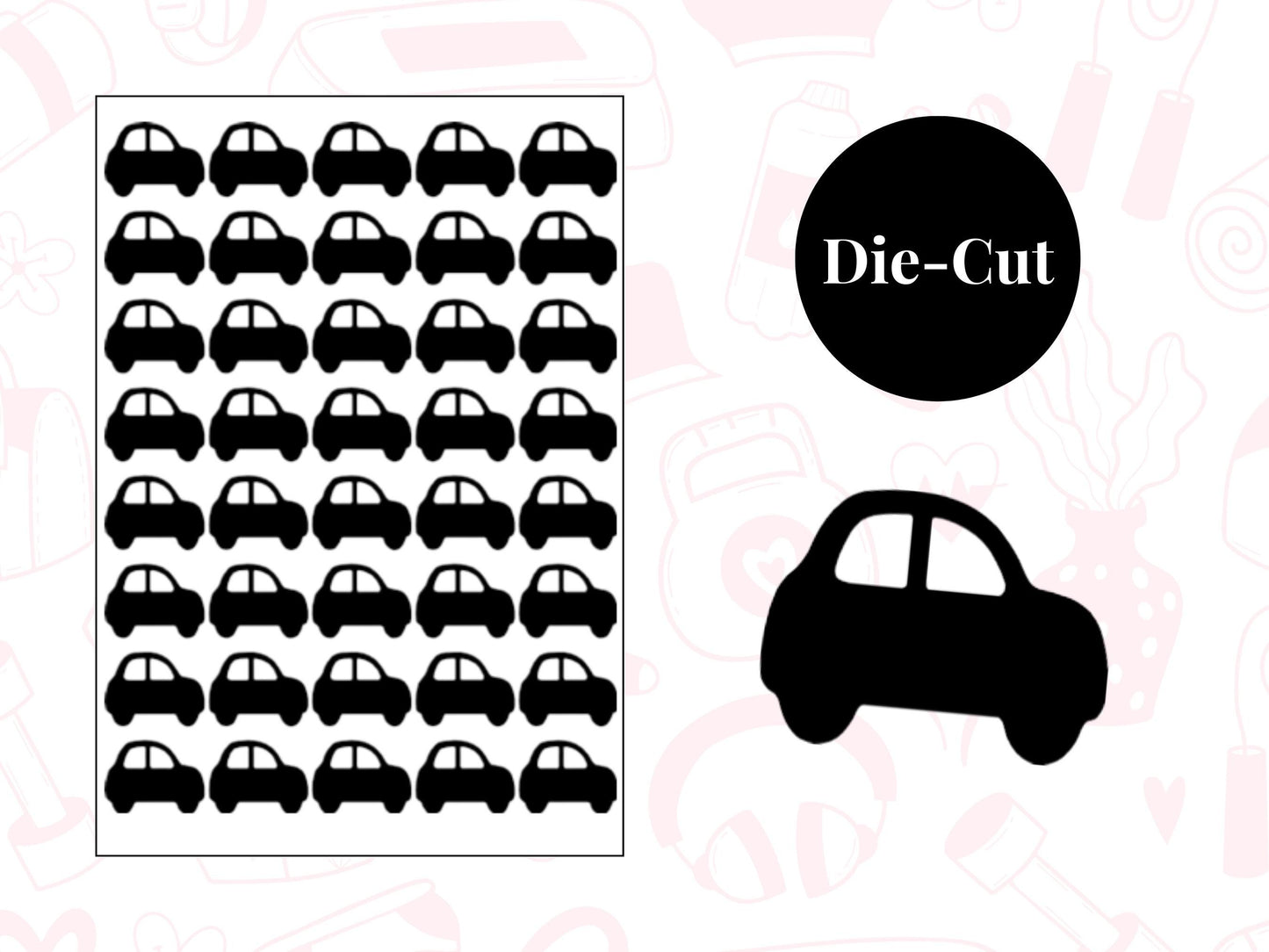 Car Icon Vinyl Stickers for Planners, Journals – Waterproof, 40 Pack