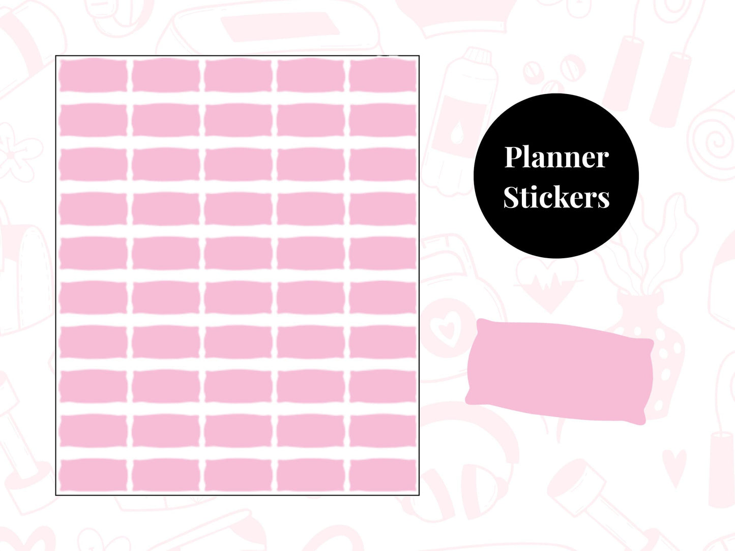 Pillow Sticker Sheet Self Care Planner Stickers Wellness Icons 50 Pack 7 Colours