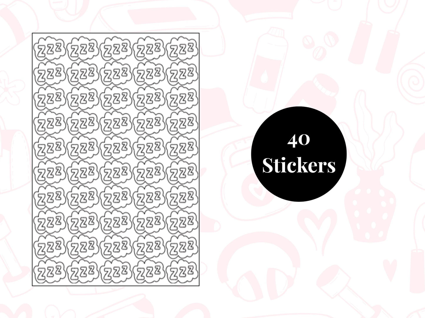 ZZZ Sticker Sheet Self Care Planner Stickers Wellness Icons 50 Pack 7 Colours