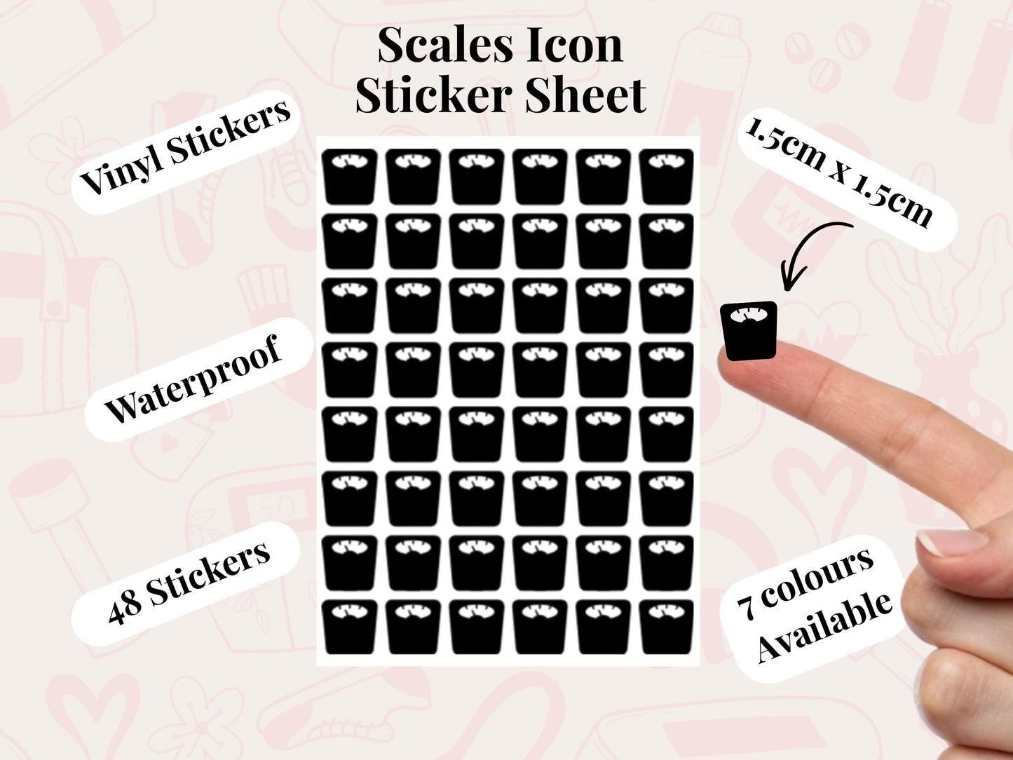 Bathroom Scales Sticker Sheet Weight Tracker Planner Stickers Fitness Journal Icons 48 Pack