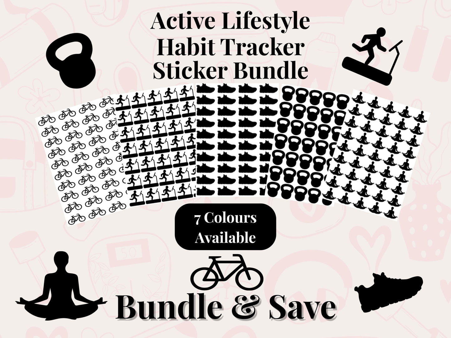 Active Lifestyle Sticker Bundle Fitness Planner Workout Activity Journal Icons Multi Sheet Set