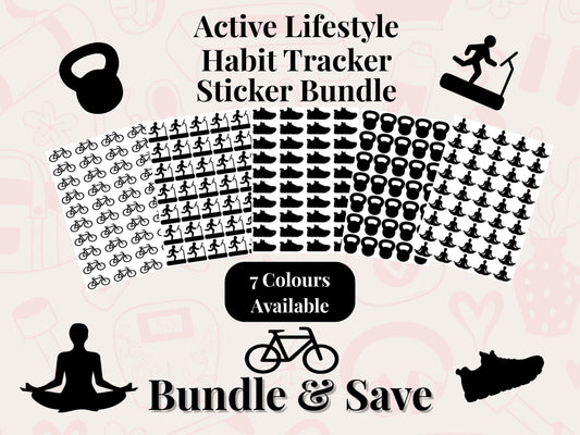 Active Lifestyle Sticker Bundle Fitness Planner Workout Activity Journal Icons Multi Sheet Set