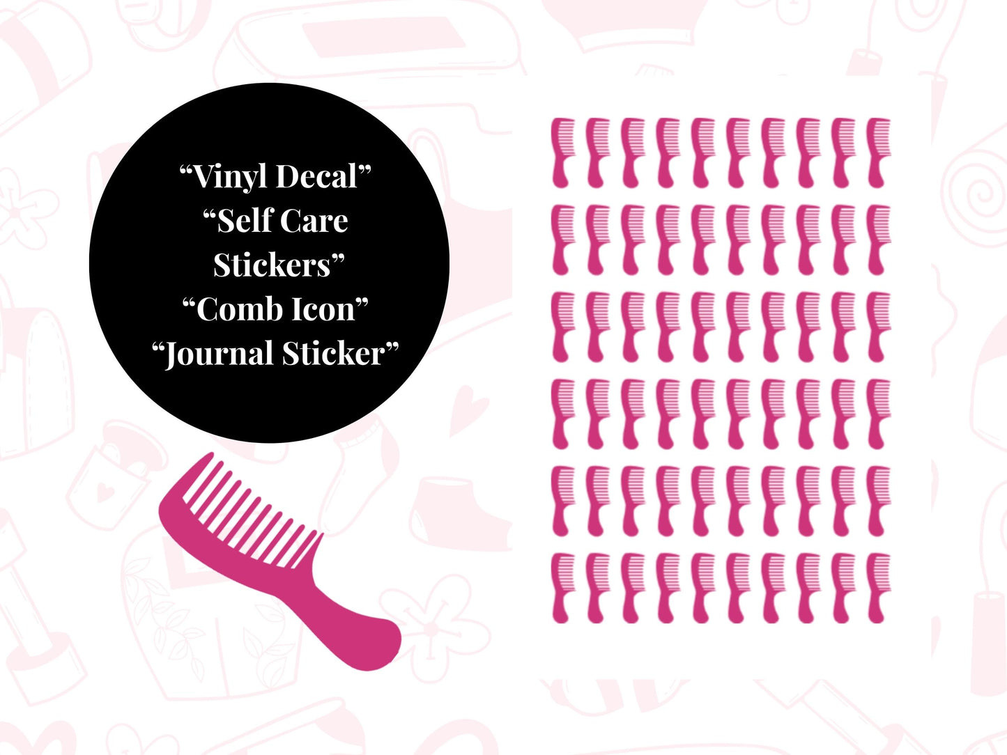 Comb Sticker Sheet Self Care Planner Stickers Icons 60 Stickers