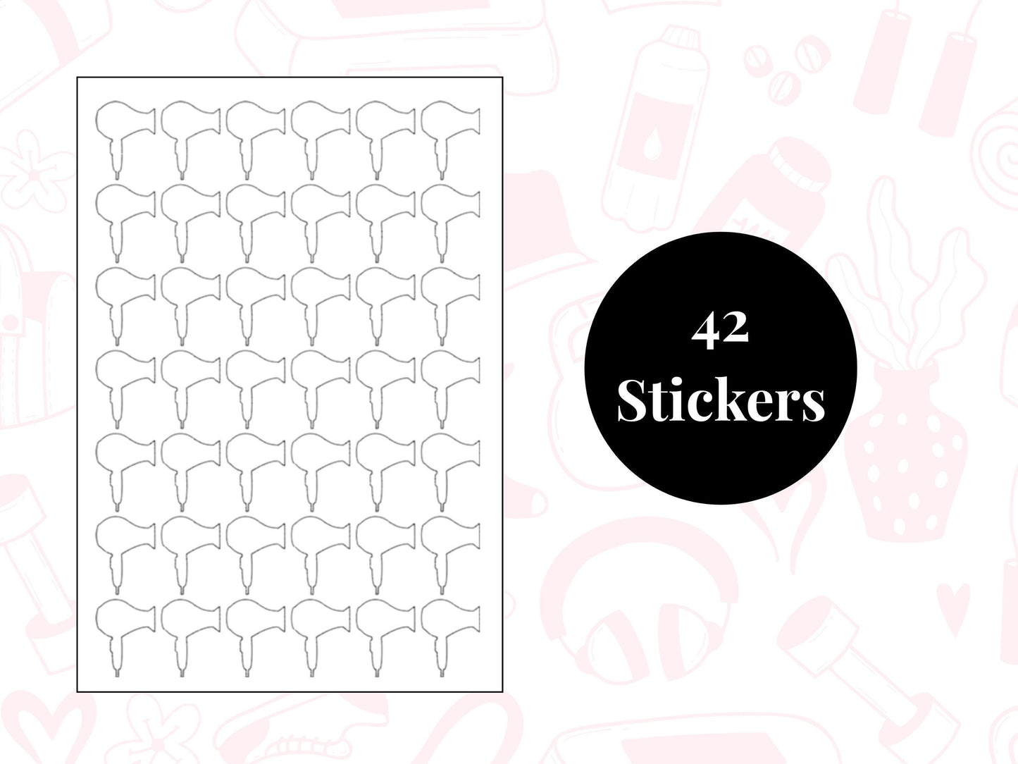 Hair Dryer Sticker Sheet Self Care Planner Stickers Icons 42 Stickers