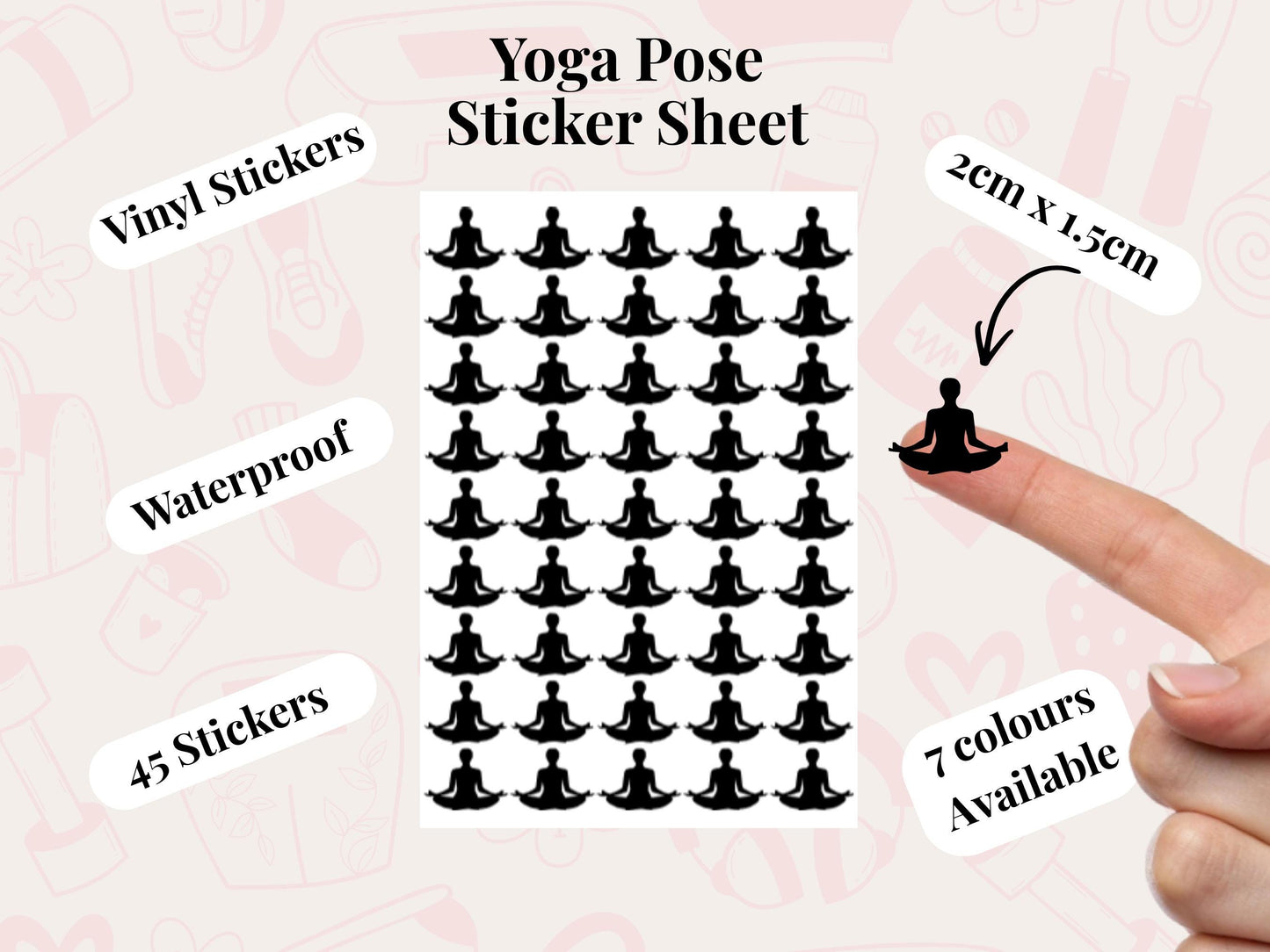 Yoga Pose Sticker Sheet Fitness Journal Planner Stickers Gym Tracker Icons 45 Pack