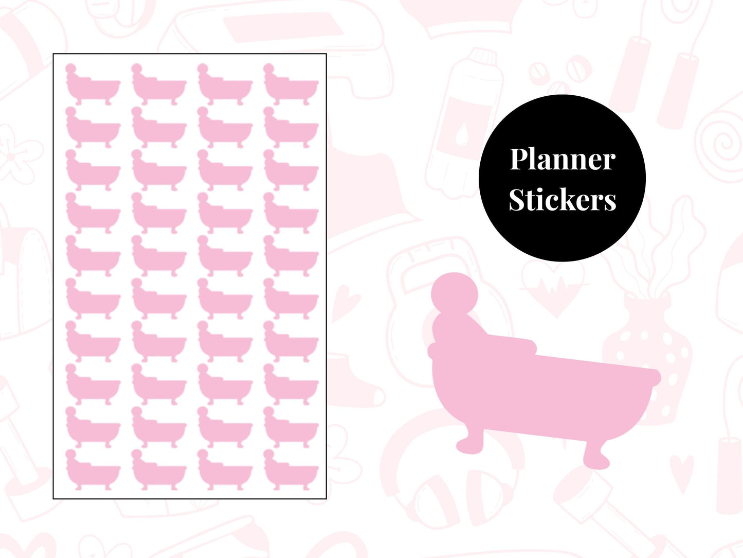 Bath Self-Care Planner Sticker Sheet — 40 Pack, 7 Colours