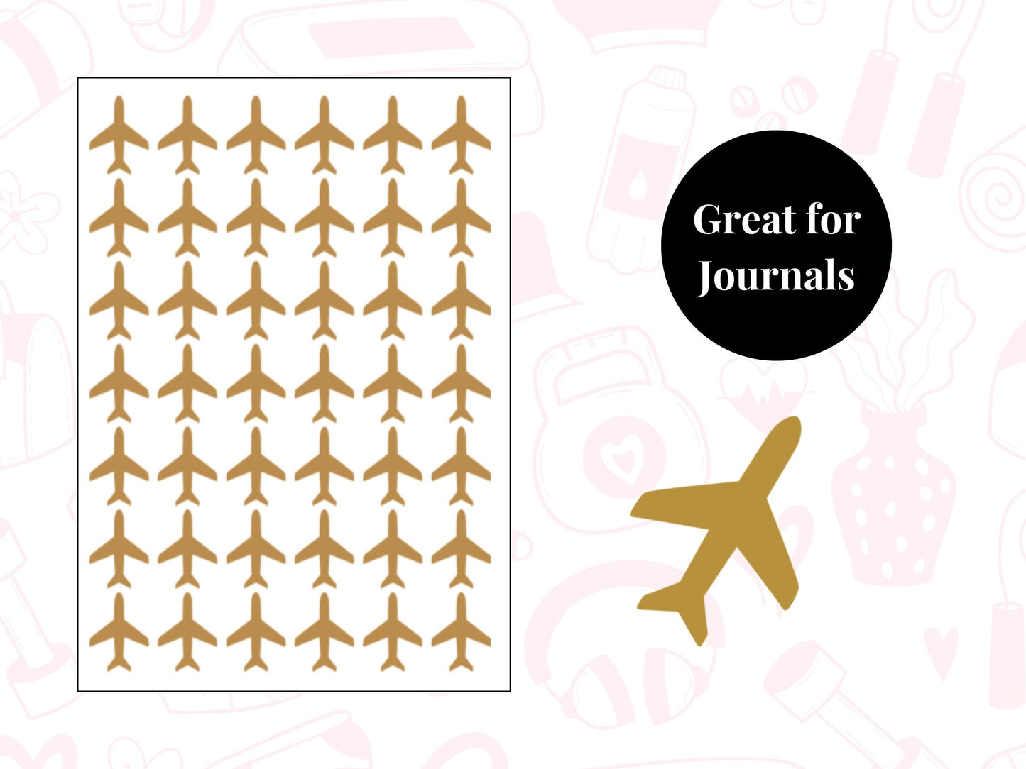 Plane Icon Vinyl Stickers for Planners, Journals – Waterproof, 42 Pack