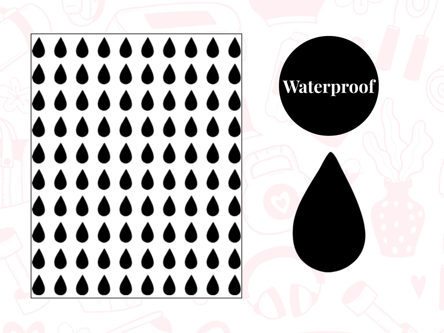 Water Tracker Sticker Sheet Hydration Planner Stickers Droplet Icons Journal 100 Pack
