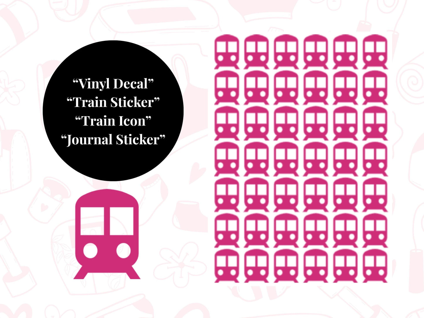 Train Icon Vinyl Stickers for Planners, Journals – Waterproof, 42 Pack