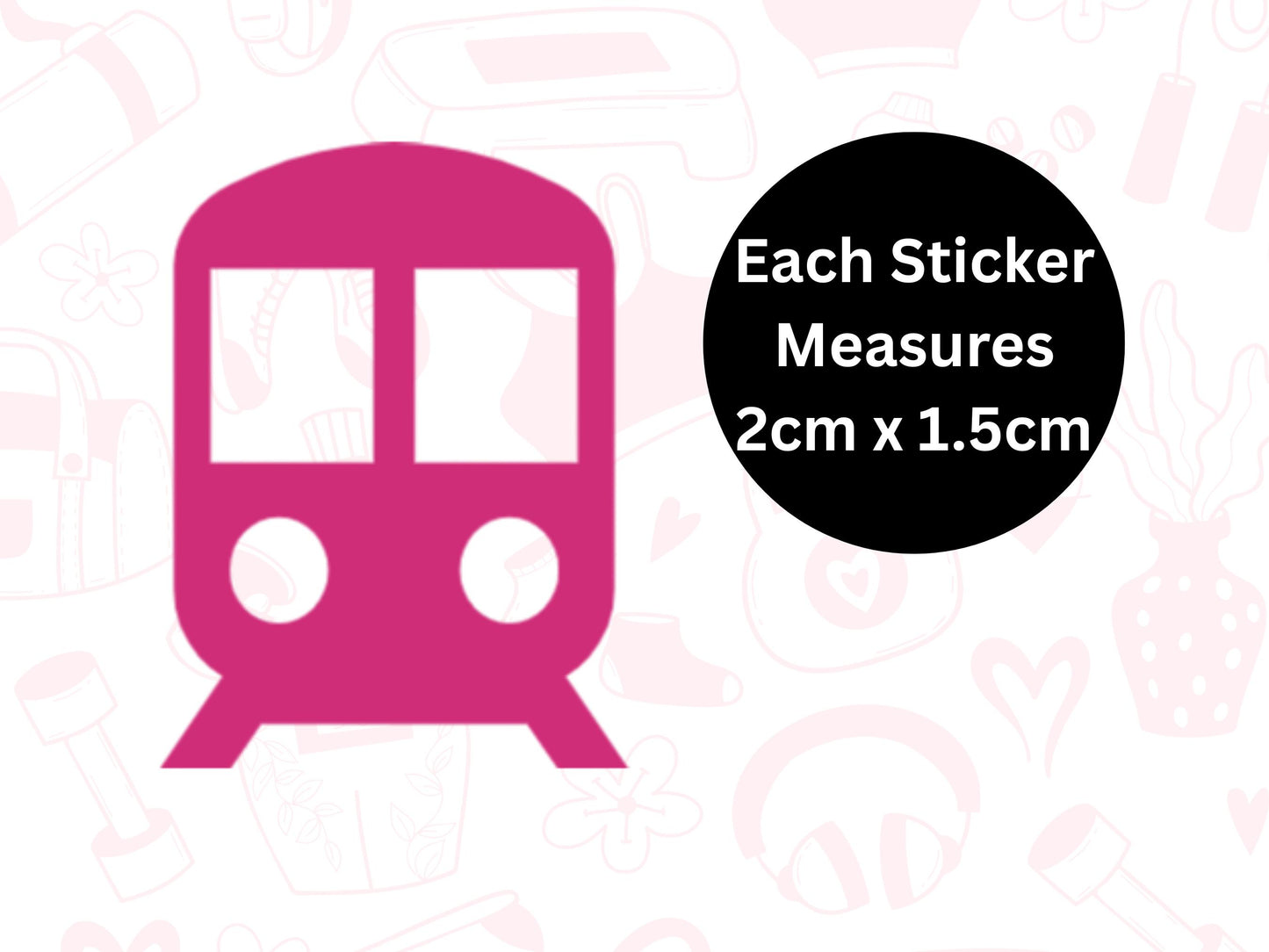 Train Icon Vinyl Stickers for Planners, Journals – Waterproof, 42 Pack