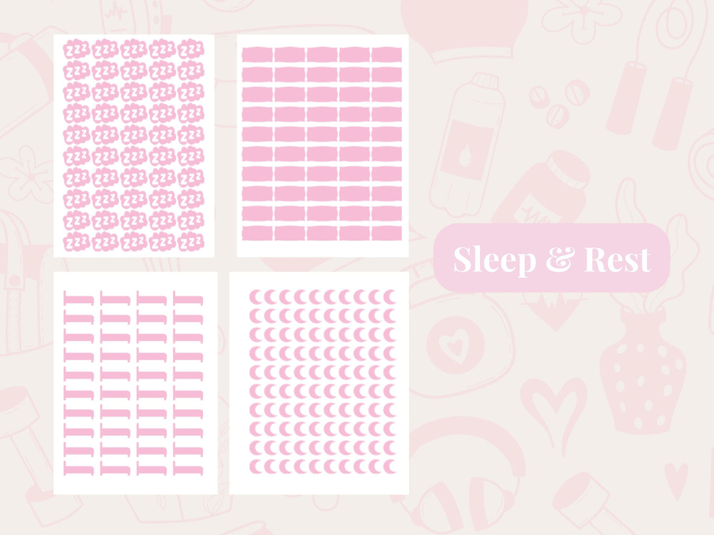 Sleep Tracker Sticker Bundle Planner Stickers Bed Moon Zzz Journal Icons Set