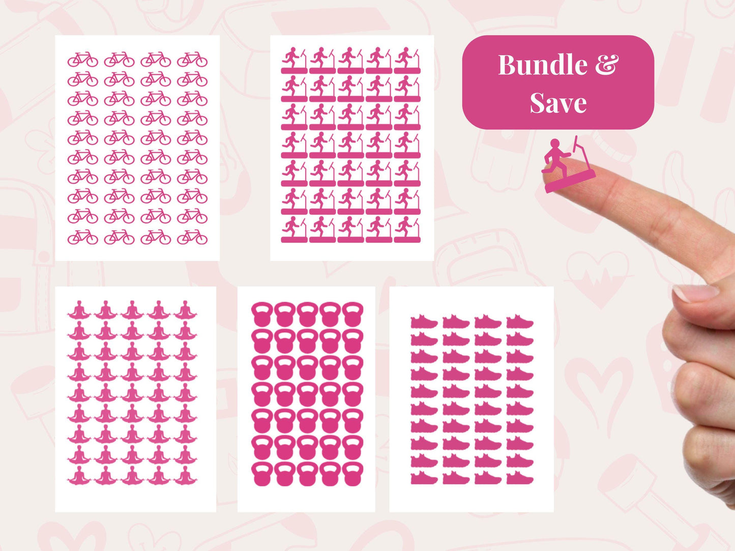 Active Lifestyle Sticker Bundle Fitness Planner Workout Activity Journal Icons Multi Sheet Set