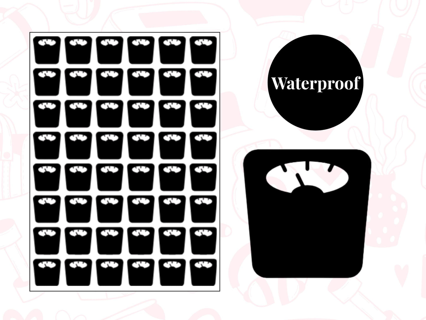 Bathroom Scales Sticker Sheet Weight Tracker Planner Stickers Fitness Journal Icons 48 Pack