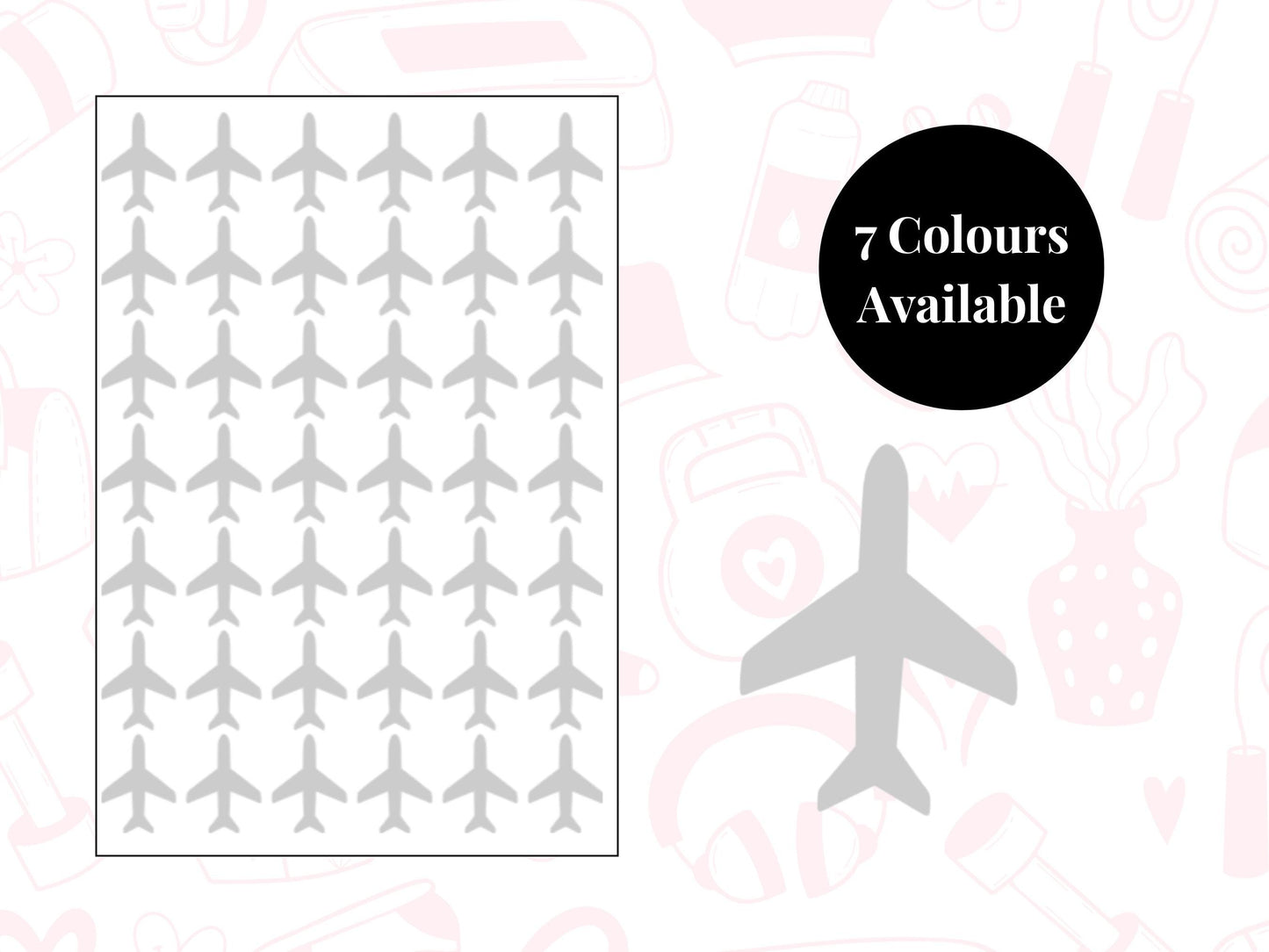 Plane Icon Vinyl Stickers for Planners, Journals – Waterproof, 42 Pack