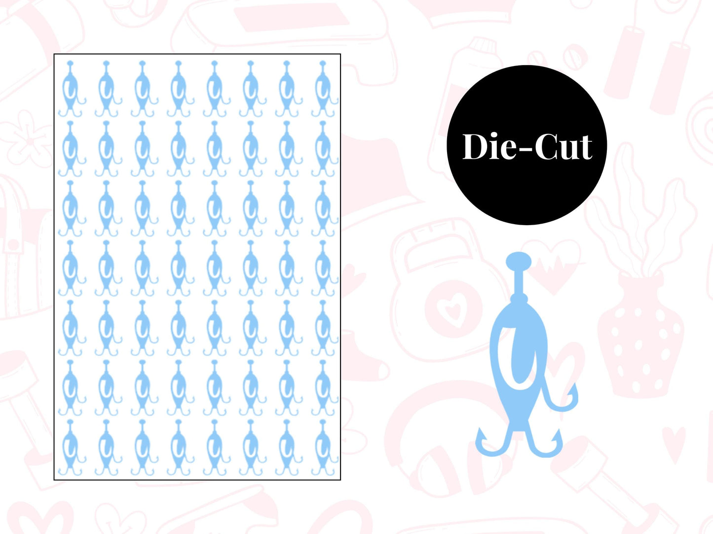 Fishing Hook Sticker Sheet Planner Stickers Fishing Icons Hobby Journal Decals 56 Pack